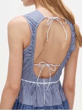 J. Crew Blue Gingham Backless Midi Dress